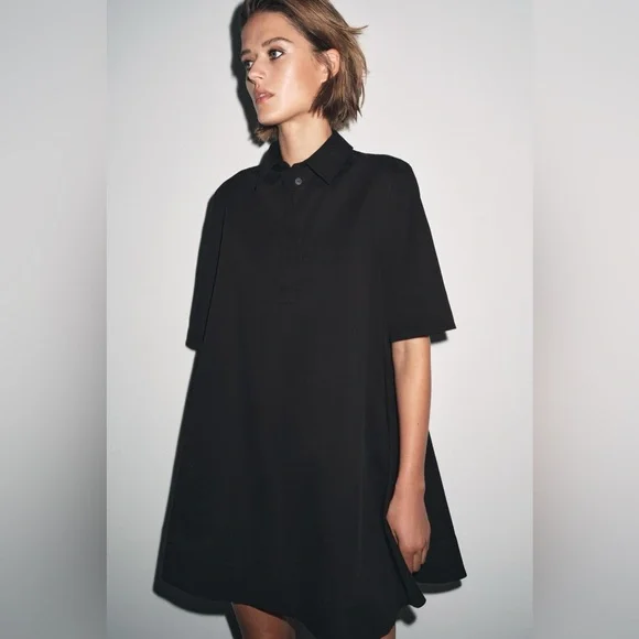 ZARA Short black poplin dress, ZW collection M NWT - Picture 3 of 12